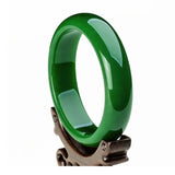 Natural Green Jade Bangle Bracelet Hand-Carved Amulet for Women Men