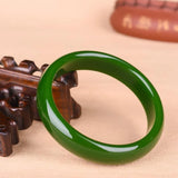 Natural Green Jade Bangle Bracelet Hand-Carved Amulet for Women Men