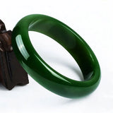 Natural Green Jade Bangle Bracelet Hand-Carved Amulet for Women Men