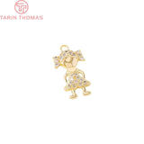 4PCS 8.5x15MM 24K Brass Zircon Girl Charms Pendants DIY Jewelry Findings