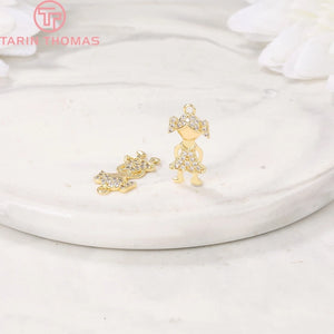 4PCS 8.5x15MM 24K Brass Zircon Girl Charms Pendants DIY Jewelry Findings