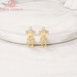 4PCS 8.5x15MM 24K Brass Zircon Girl Charms Pendants DIY Jewelry Findings