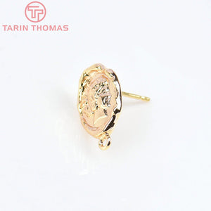 6PCS 10x14.5MM 24K Brass Girl Avatar Stud Earrings