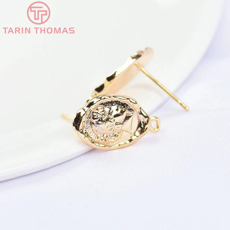 6PCS 10x14.5MM 24K Brass Girl Avatar Stud Earrings