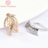 2PCS 9x23MM 24K Brass Zircon Leaf Charms Pendants DIY Jewelry Making