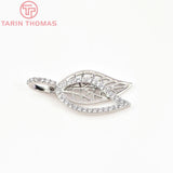 2PCS 9x23MM 24K Brass Zircon Leaf Charms Pendants DIY Jewelry Making