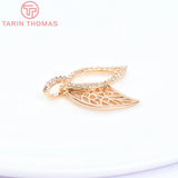 2PCS 9x23MM 24K Brass Zircon Leaf Charms Pendants DIY Jewelry Making