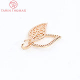 2PCS 9x23MM 24K Brass Zircon Leaf Charms Pendants DIY Jewelry Making