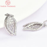 2PCS 9x23MM 24K Brass Zircon Leaf Charms Pendants DIY Jewelry Making