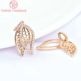 2PCS 9x23MM 24K Brass Zircon Leaf Charms Pendants DIY Jewelry Making