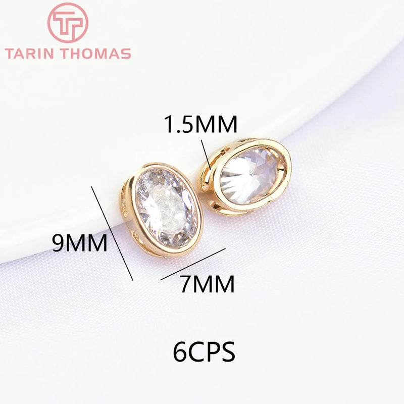 7x9MM 24K Brass Zircon Oval Spacer Beads Bracelet DIY Jewelry Accessories