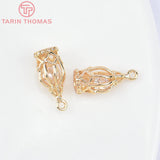 4PCS 7x15.5MM 24K Brass Zircon Bird Cage Pendants DIY Jewelry Findings