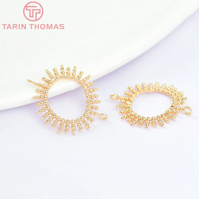 10PCS 15MM 24K Brass Sun Flower Double Holes Charms Pendants