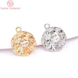 6PCS 10MM 24K Brass Zircon Round Charms Pendants DIY Jewelry Findings