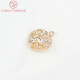 6PCS 10MM 24K Brass Zircon Round Charms Pendants DIY Jewelry Findings