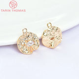 6PCS 10MM 24K Brass Zircon Round Charms Pendants DIY Jewelry Findings