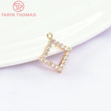 4PCS 14MM 24K Brass with Zircon Rhombus Charms Pendants DIY Jewelry Findings