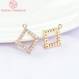 4PCS 14MM 24K Brass with Zircon Rhombus Charms Pendants DIY Jewelry Findings