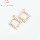 4PCS 14MM 24K Brass with Zircon Rhombus Charms Pendants DIY Jewelry Findings