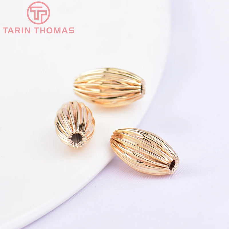 20PCS 8x12MM 24K Plated Brass Stripe End Beads Spacer Diy Jewelry Accessories