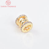 2PCS 9x9.2MM 24K Brass Zircon Spacer Beads High Jewelry Accessories
