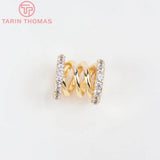2PCS 9x9.2MM 24K Brass Zircon Spacer Beads High Jewelry Accessories