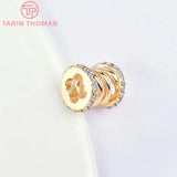 2PCS 9x9.2MM 24K Brass Zircon Spacer Beads High Jewelry Accessories