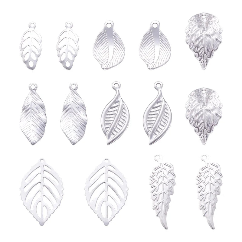 56Pcs Stainless Steel Leaf Charms Pendants for DIY Jewelry Making