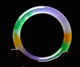 Natural Burma Ice Tricolor Violet Jade Bangle Fine Gemstone Jadeite Jewelry