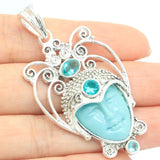 European Goddess Turquoise Face Silver Pendant