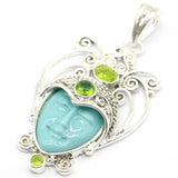 European Goddess Turquoise Face Silver Pendant