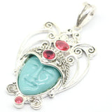 European Goddess Turquoise Face Silver Pendant