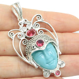 European Goddess Turquoise Face Silver Pendant