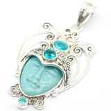 European Goddess Turquoise Face Silver Pendant