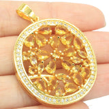 Big European Jewelry Set Created Citrine CZ 14k Silver Pendant Earrings