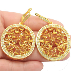 Big European Jewelry Set Created Citrine CZ 14k Silver Pendant Earrings