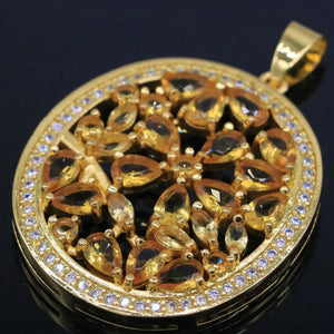 Big European Jewelry Set Created Citrine CZ 14k Silver Pendant Earrings