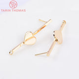 6PCS 10x35MM 24K Brass Heart Stud Earrings for Jewelry Making