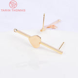 6PCS 10x35MM 24K Brass Heart Stud Earrings for Jewelry Making