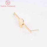 6PCS 10x35MM 24K Brass Heart Stud Earrings for Jewelry Making