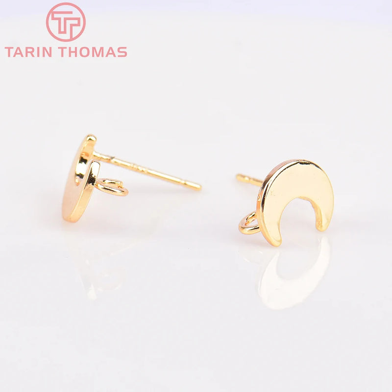 10PCS 8x9MM Moon Stud Earrings 24K Brass High Jewelry Making Findings
