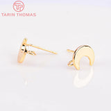 10PCS 8x9MM Moon Stud Earrings 24K Brass High Jewelry Making Findings