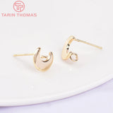 10PCS 8x9MM Moon Stud Earrings 24K Brass High Jewelry Making Findings