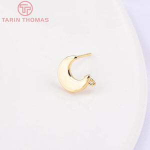 10PCS 8x9MM Moon Stud Earrings 24K Brass High Jewelry Making Findings