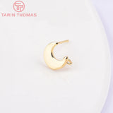 10PCS 8x9MM Moon Stud Earrings 24K Brass High Jewelry Making Findings