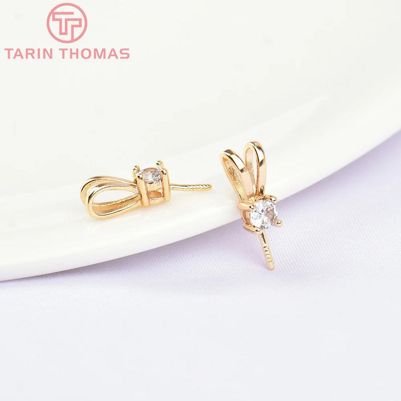 6PCS 4x14MM 24K Brass Zircon Hanging Charms Pendants for Jewelry Making
