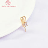6PCS 4x14MM 24K Brass Zircon Hanging Charms Pendants for Jewelry Making