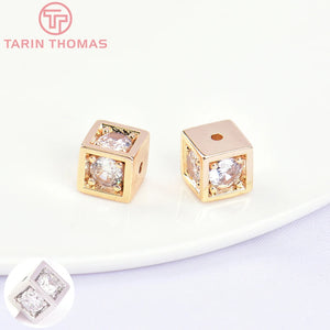 4PCS 6.5x7MM 24K Zircon Square Spacer Beads High Jewelry