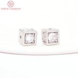 4PCS 6.5x7MM 24K Zircon Square Spacer Beads High Jewelry