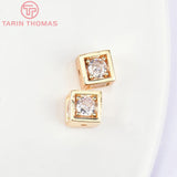 4PCS 6.5x7MM 24K Zircon Square Spacer Beads High Jewelry